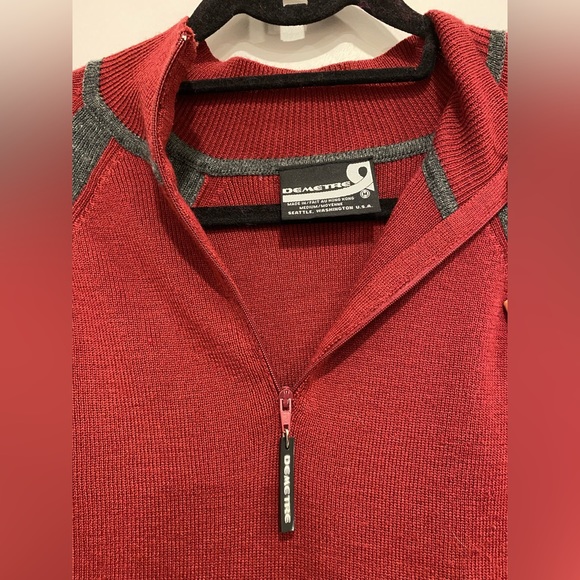 VTG Unisex 70s/80s Ski Sweater 3/4 Zip Deep Red & Gray Demetre - Picture 2 of 6